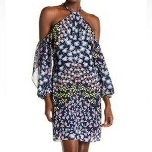 Women's Nanette Lepore Navy Blue Floral Cold Shoulder Dress Size 4, NWT